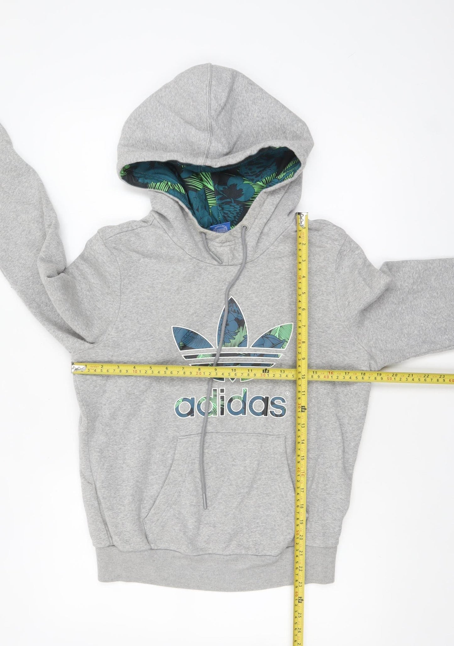 Adidas Womens Grey Hooded Pullover Hoodie Size S Floral Lined