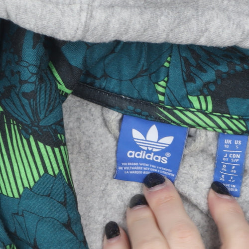 Adidas Womens Grey Hooded Pullover Hoodie Size S Floral Lined