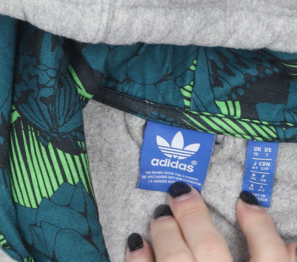Adidas Womens Grey Hooded Pullover Hoodie Size S Floral Lined
