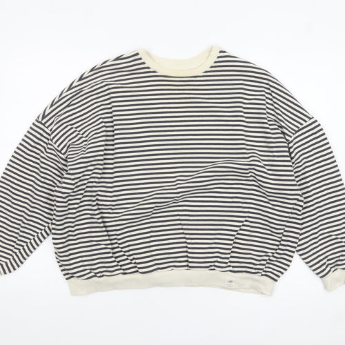 Pull&Bear Women’s Black & White Striped Crew Neck Sweatshirt XS