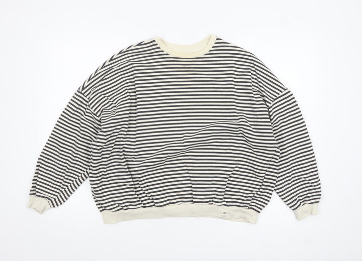 Pull&Bear Women’s Black & White Striped Crew Neck Sweatshirt XS