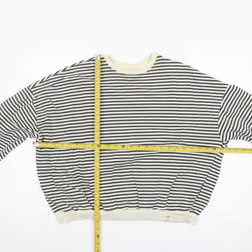 Pull&Bear Women’s Black & White Striped Crew Neck Sweatshirt XS