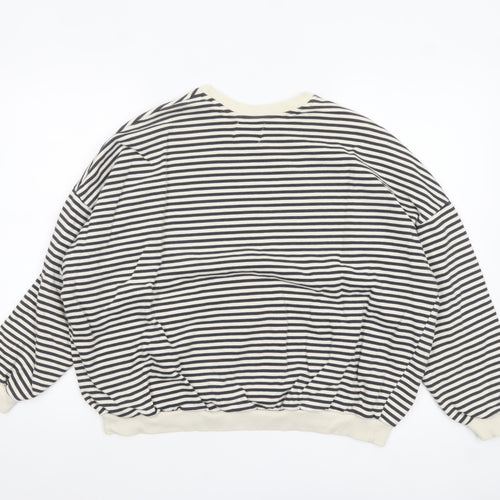 Pull&Bear Women’s Black & White Striped Crew Neck Sweatshirt XS