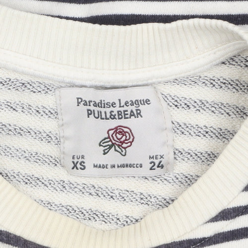 Pull&Bear Women’s Black & White Striped Crew Neck Sweatshirt XS