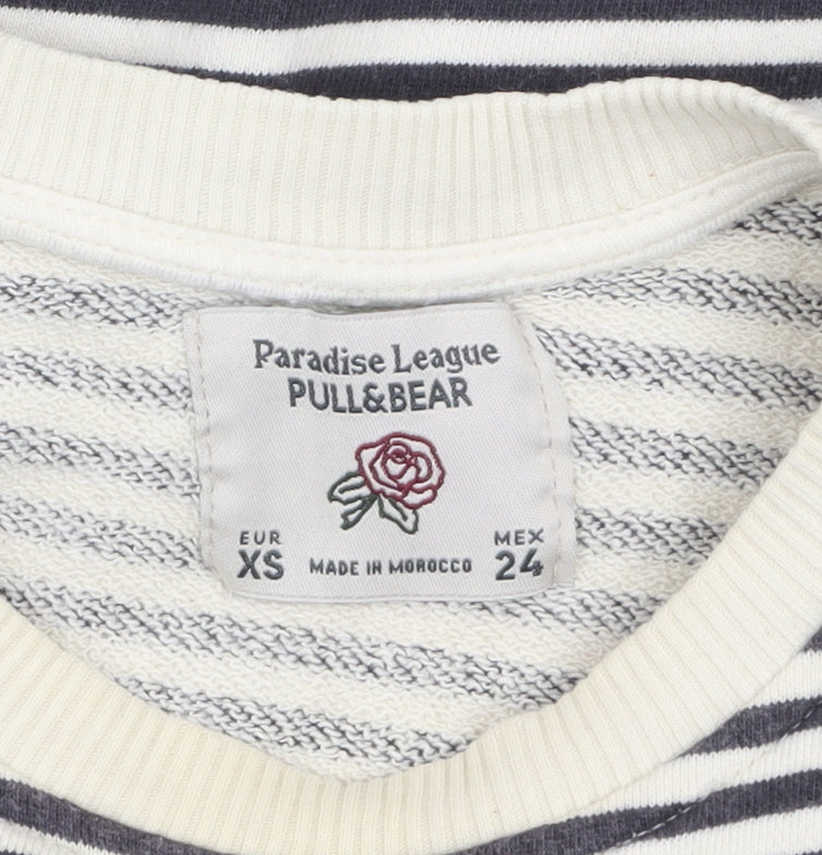 Pull&Bear Women’s Black & White Striped Crew Neck Sweatshirt XS