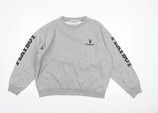 Playboy Women's Grey Crew Neck Logo Sweatshirt Size L