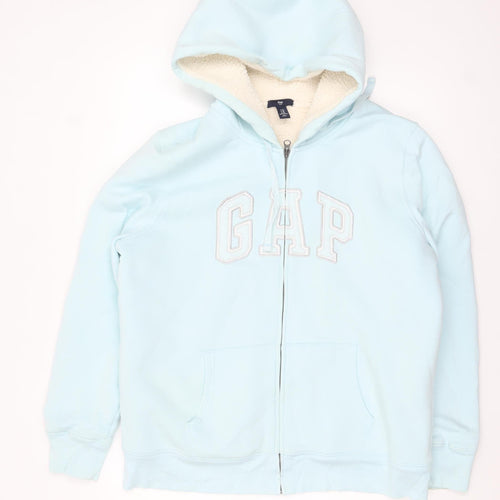 GAP Women Light Blue Full Zip Hoodie XL Sherpa Lined Cotton Blend