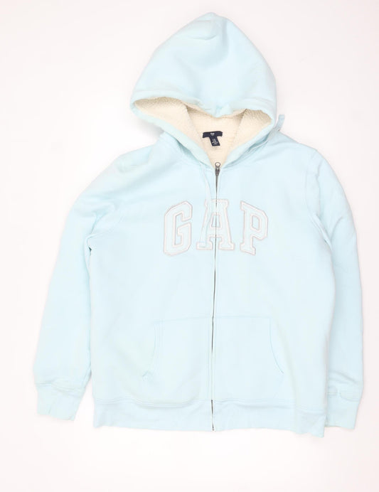 GAP Women Light Blue Full Zip Hoodie XL Sherpa Lined Cotton Blend