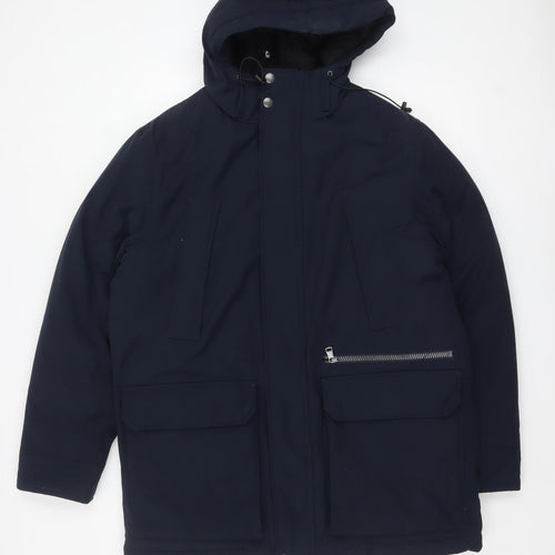 Marks and Spencer Men's Blue Hooded Parka Coat M Regular Polyester Winter