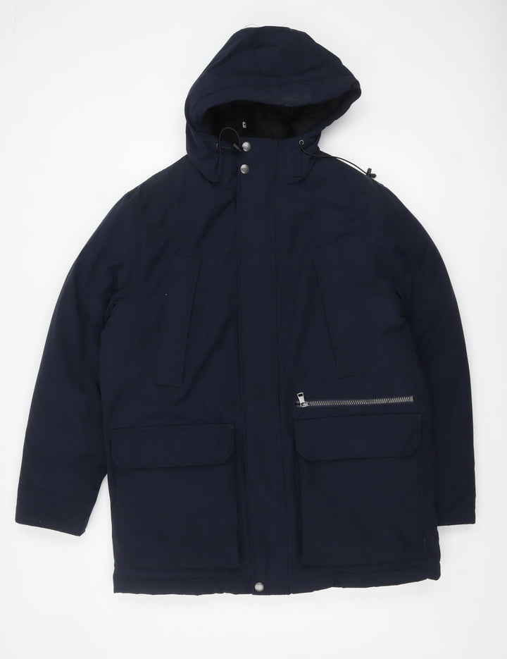 Marks and Spencer Men's Blue Hooded Parka Coat M Regular Polyester Winter