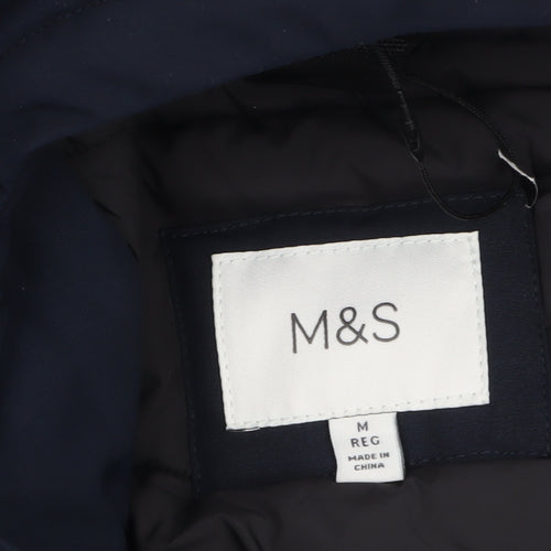 Marks and Spencer Men's Blue Hooded Parka Coat M Regular Polyester Winter