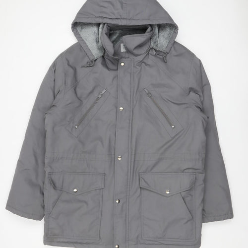 MC Casuals Men's Grey L Hooded Parka Jacket Lined Winter Coat