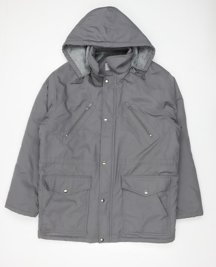 MC Casuals Men's Grey L Hooded Parka Jacket Lined Winter Coat