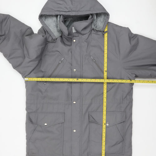 MC Casuals Men's Grey L Hooded Parka Jacket Lined Winter Coat