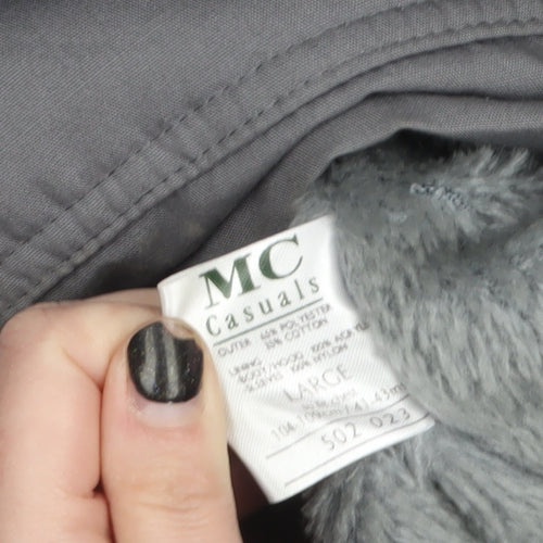 MC Casuals Men's Grey L Hooded Parka Jacket Lined Winter Coat