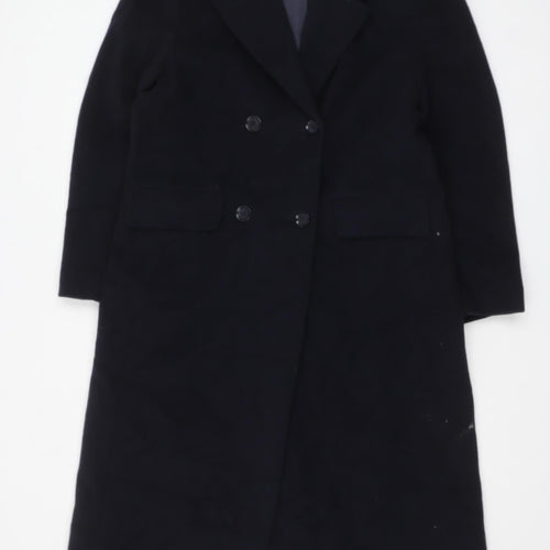 Marks and Spencer Women Black Wool Petite Long Overcoat UK 12