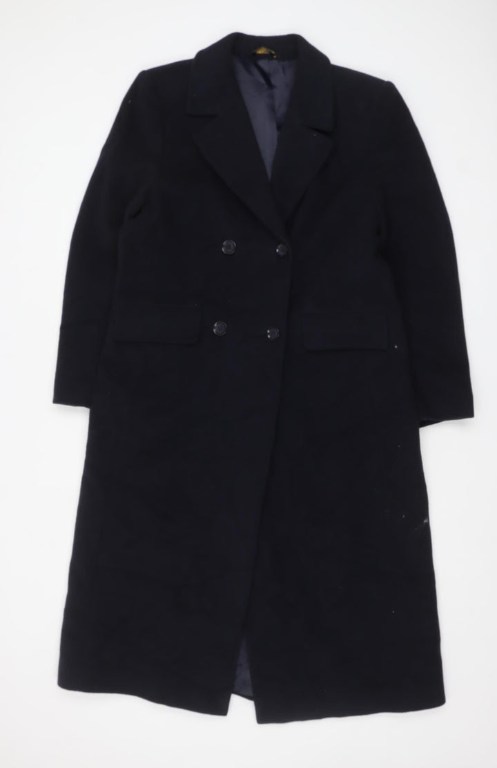 Marks and Spencer Women Black Wool Petite Long Overcoat UK 12
