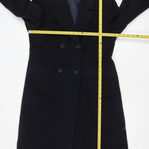 Marks and Spencer Women Black Wool Petite Long Overcoat UK 12