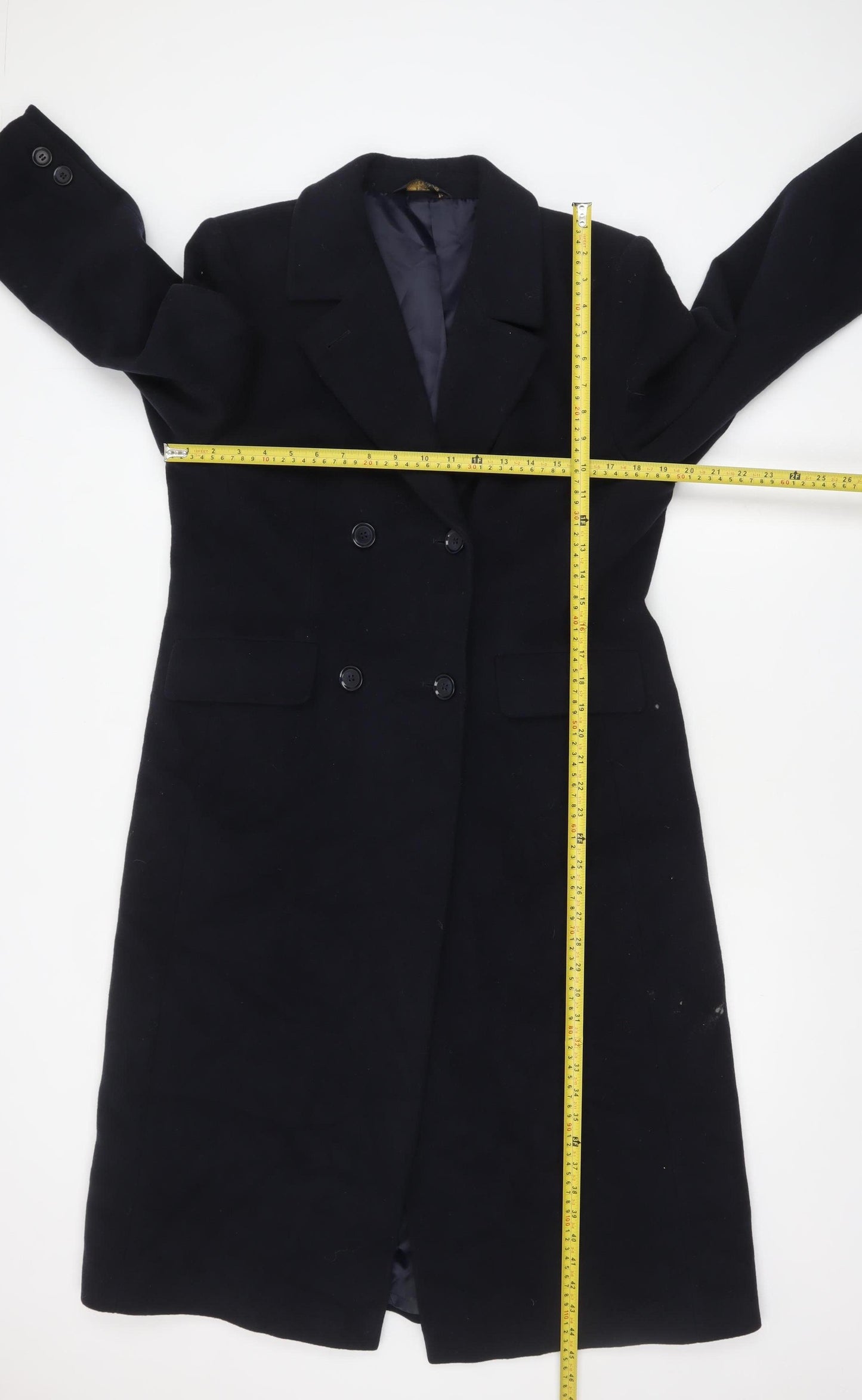Marks and Spencer Women Black Wool Petite Long Overcoat UK 12