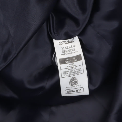 Marks and Spencer Women Black Wool Petite Long Overcoat UK 12