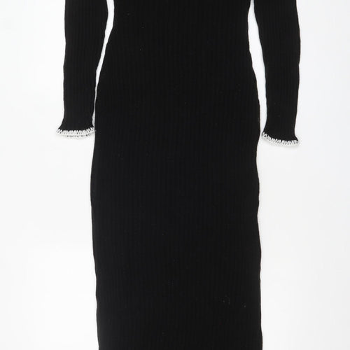 Boohoo Women’s Black Knit Bodycon Midi Dress Size M Long Sleeve