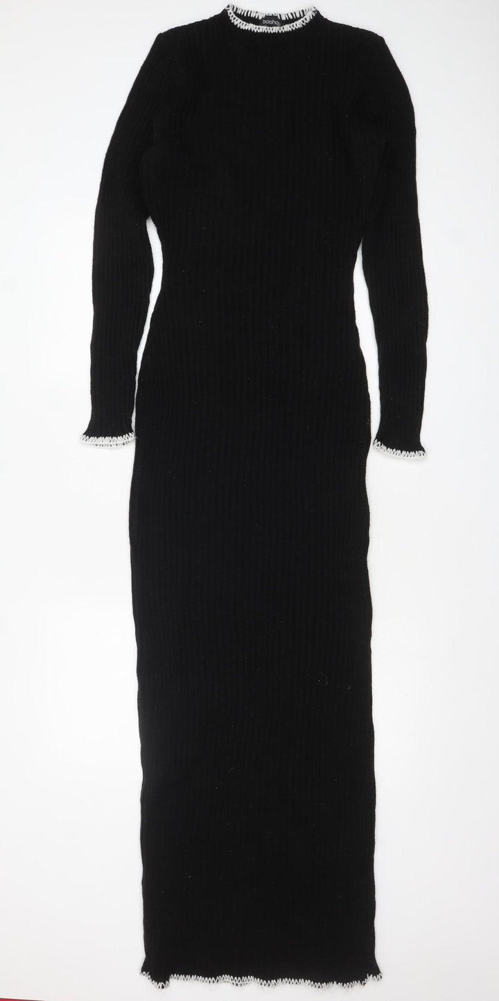 Boohoo Women’s Black Knit Bodycon Midi Dress Size M Long Sleeve