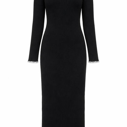 Boohoo Women’s Black Knit Bodycon Midi Dress Size M Long Sleeve