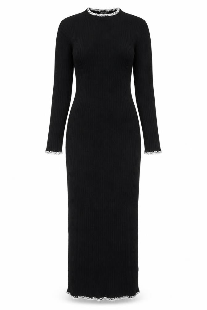 Boohoo Women’s Black Knit Bodycon Midi Dress Size M Long Sleeve