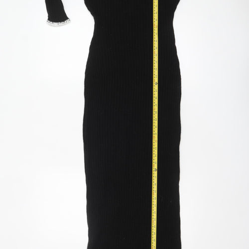 Boohoo Women’s Black Knit Bodycon Midi Dress Size M Long Sleeve