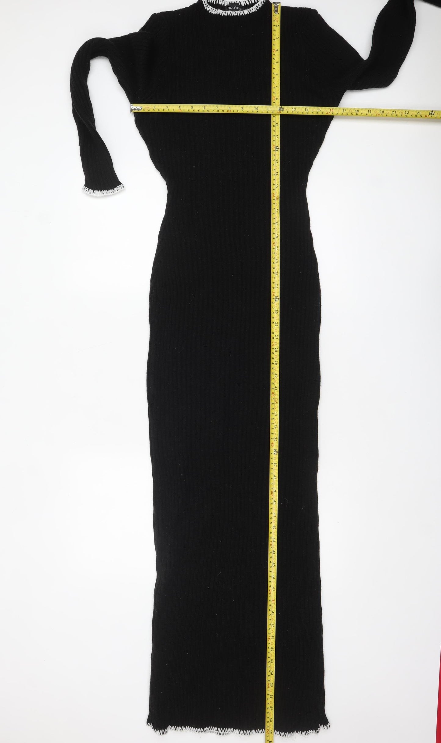 Boohoo Women’s Black Knit Bodycon Midi Dress Size M Long Sleeve