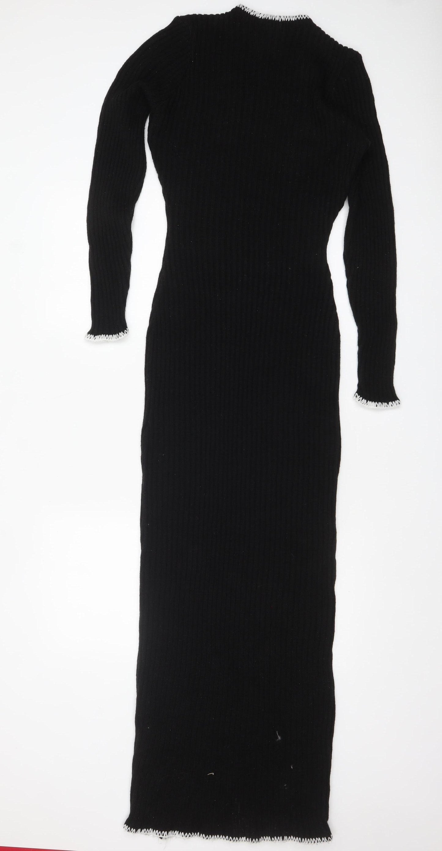 Boohoo Women’s Black Knit Bodycon Midi Dress Size M Long Sleeve