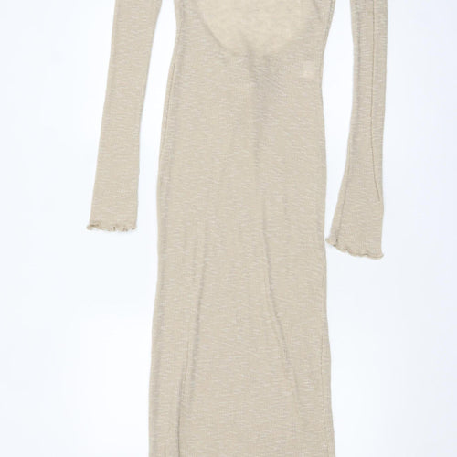 Pull & Bear Women's Beige Long Sleeve Bodycon Knit Dress Size 12