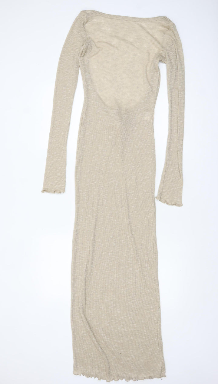 Pull & Bear Women's Beige Long Sleeve Bodycon Knit Dress Size 12