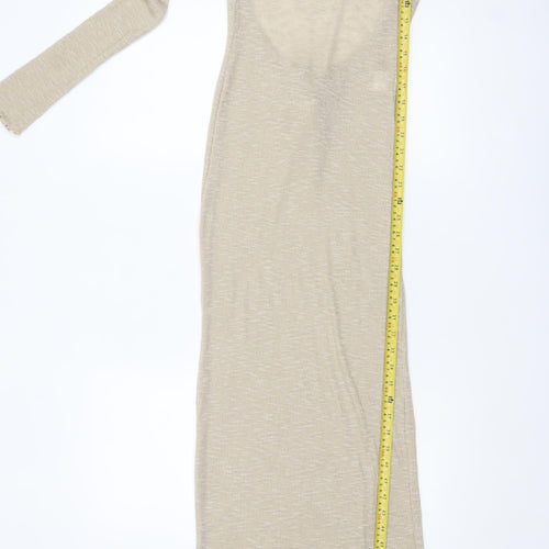Pull & Bear Women's Beige Long Sleeve Bodycon Knit Dress Size 12