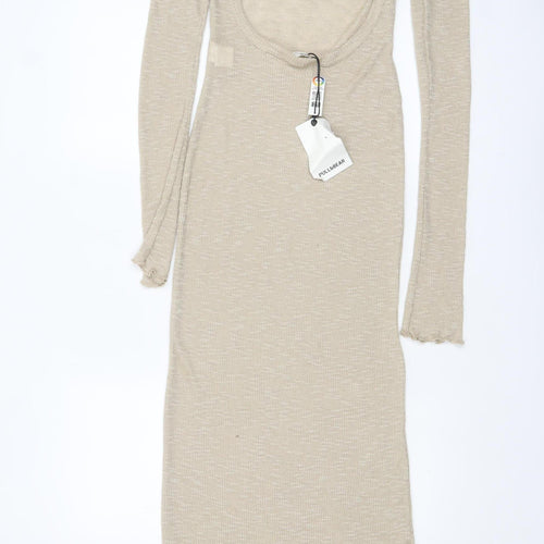 Pull & Bear Women's Beige Long Sleeve Bodycon Knit Dress Size 12