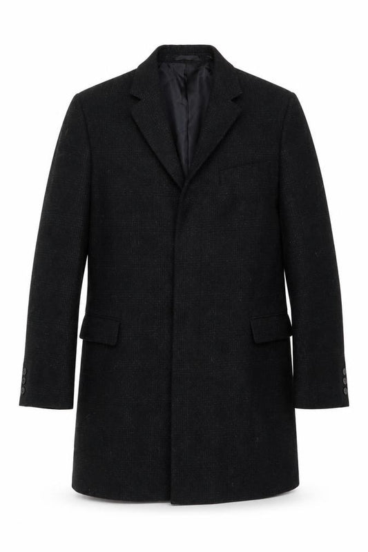 Front view of Blaze Men’s Black Wool Blend Mid-Length Classic Overcoat 40R