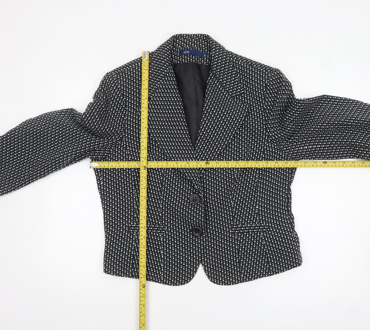 Aria Womens Black Polka Dot Cotton Lined Two Button Blazer Size 18