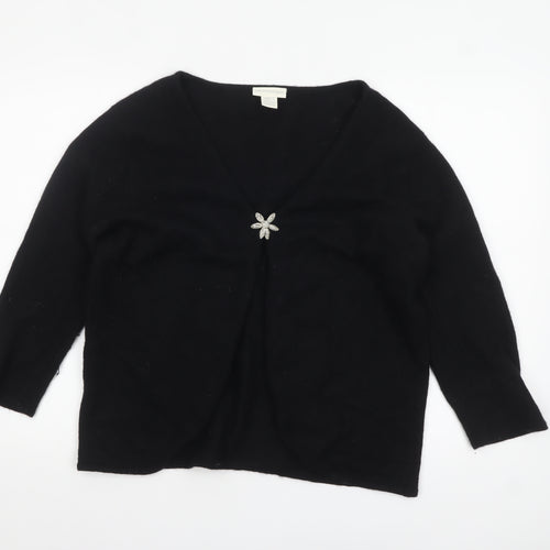 Sixteen TwentySix Women's Black Wool Angora Cardigan Size S Jewel Accent