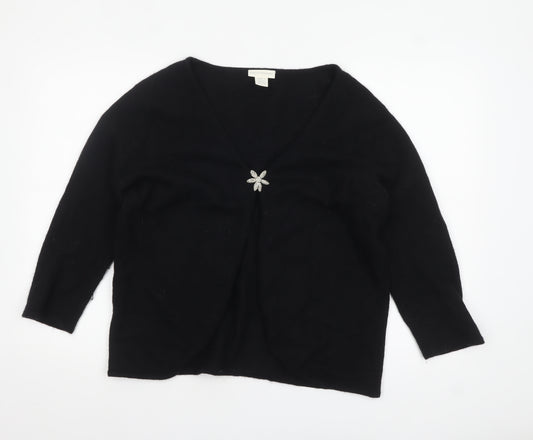 Sixteen TwentySix Women's Black Wool Angora Cardigan Size S Jewel Accent