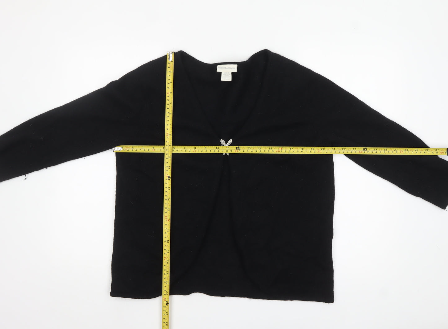 Sixteen TwentySix Women's Black Wool Angora Cardigan Size S Jewel Accent
