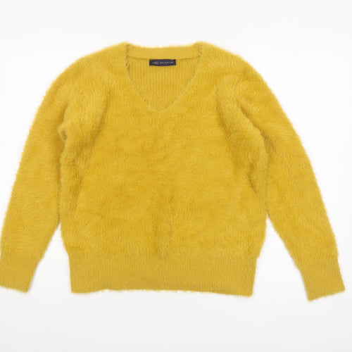 Marks and Spencer Womens Yellow V-Neck Fluffy Knit Jumper M