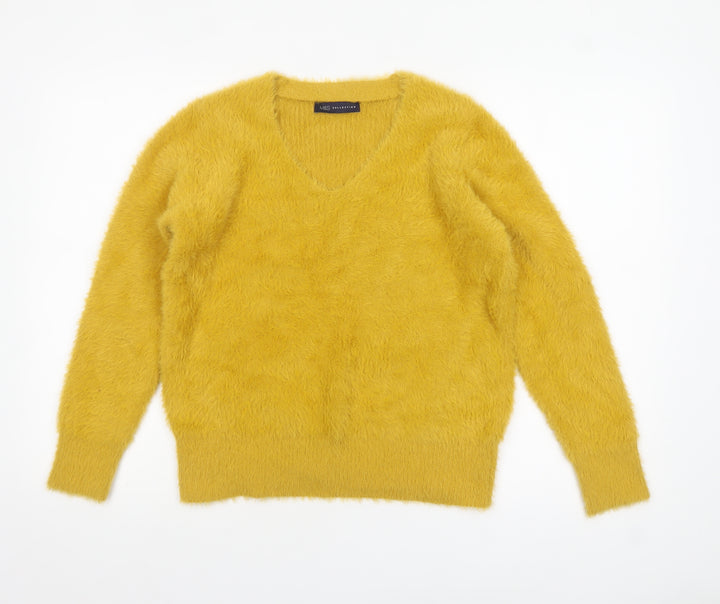 Marks and Spencer Womens Yellow V-Neck Fluffy Knit Jumper M