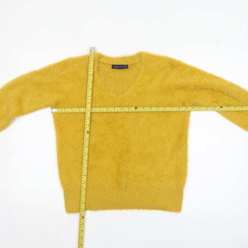 Marks and Spencer Womens Yellow V-Neck Fluffy Knit Jumper M