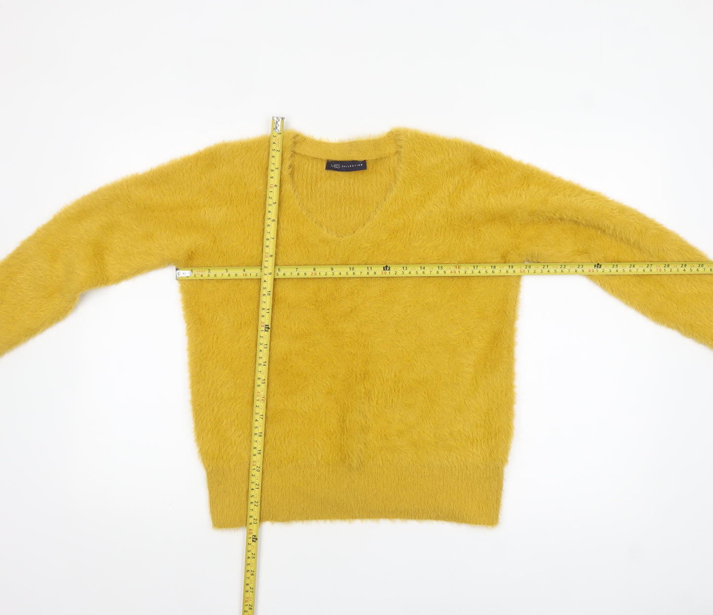Marks and Spencer Womens Yellow V-Neck Fluffy Knit Jumper M