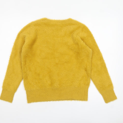 Marks and Spencer Womens Yellow V-Neck Fluffy Knit Jumper M
