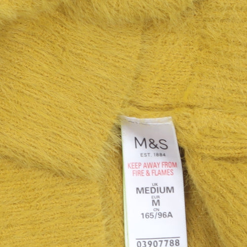 Marks and Spencer Womens Yellow V-Neck Fluffy Knit Jumper M