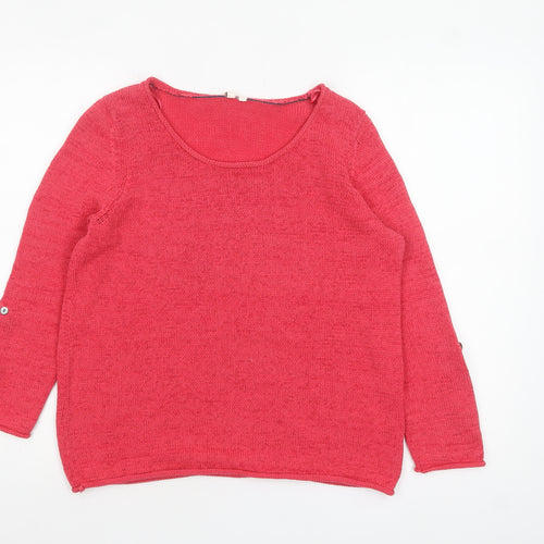 White Stuff Women's Pink Linen Cotton Scoop Neck Jumper Size 12