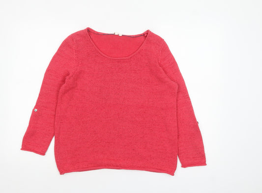 White Stuff Women's Pink Linen Cotton Scoop Neck Jumper Size 12