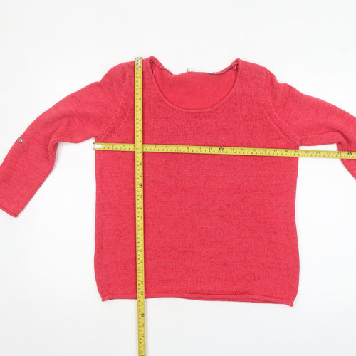 White Stuff Women's Pink Linen Cotton Scoop Neck Jumper Size 12