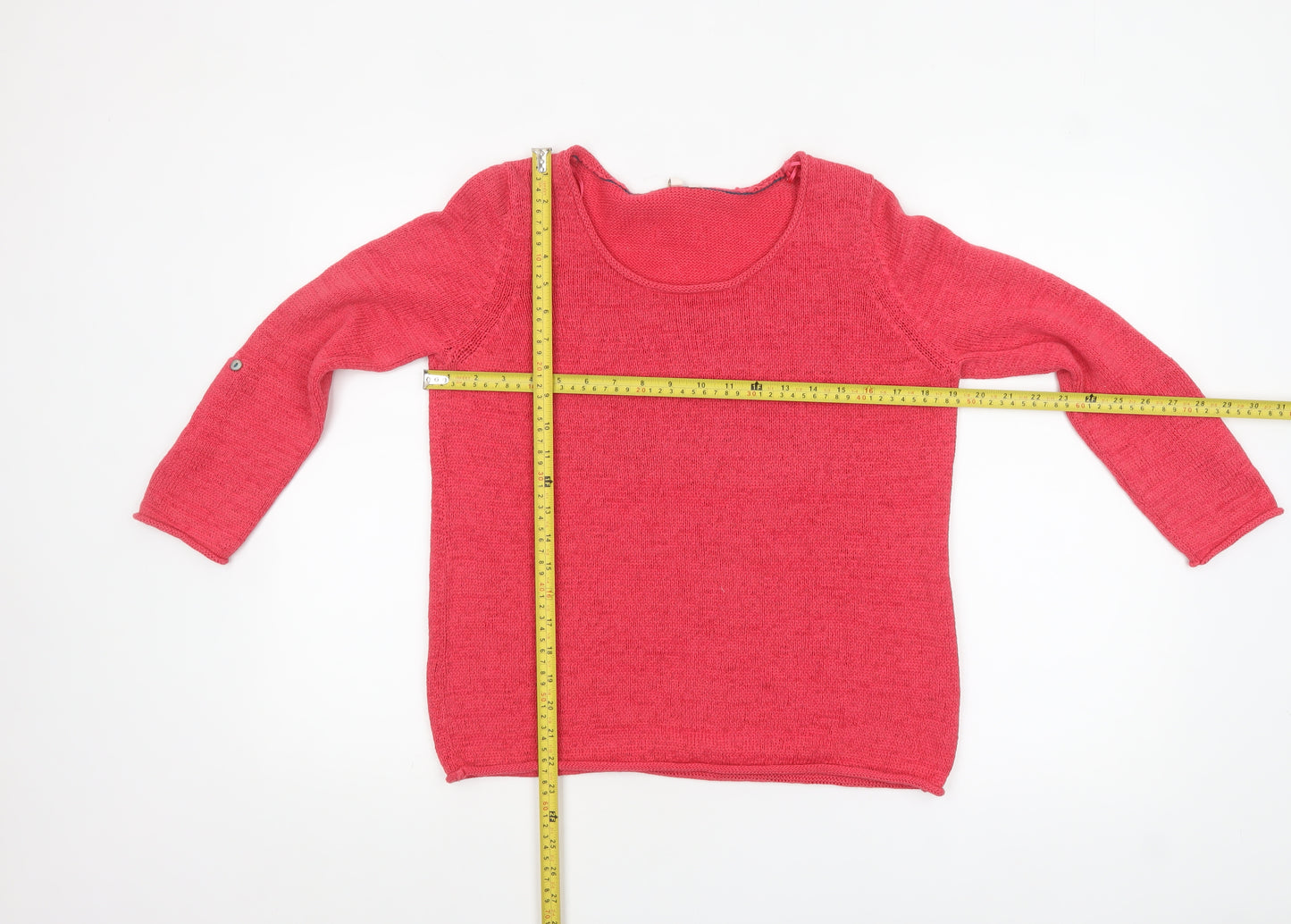White Stuff Women's Pink Linen Cotton Scoop Neck Jumper Size 12